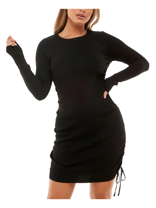 Limited Quantity PLANET GOLD Womens Ribbed Long Sleeve Scoop Neck Above The Knee Body Con Dress