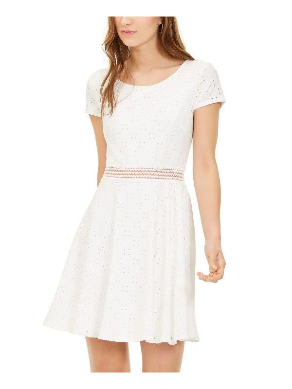 Must-Have Deals SEQUIN HEARTS Womens White Cut Out Short Sleeve Jewel Neck Short Party Fit + Flare Dress Must-Have Deals SEQUIN HEARTS Womens White Cut Out Short Sleeve Jewel Neck Short Party Fit + Flare Dress