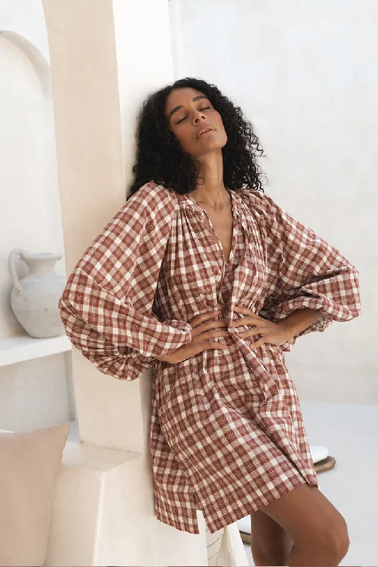 Can't Be Beat Poet Mini Dress ~ Red Clay