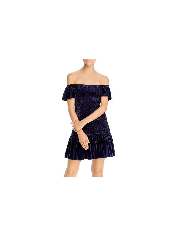 Instant Discount AQUA Womens Navy Off Shoulder Mini Party Fit + Flare Dress