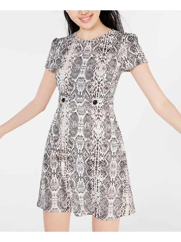 Act Fast CITY STUDIO Womens Gray Snake Print Short Sleeve Jewel Neck Short Sheath Dress