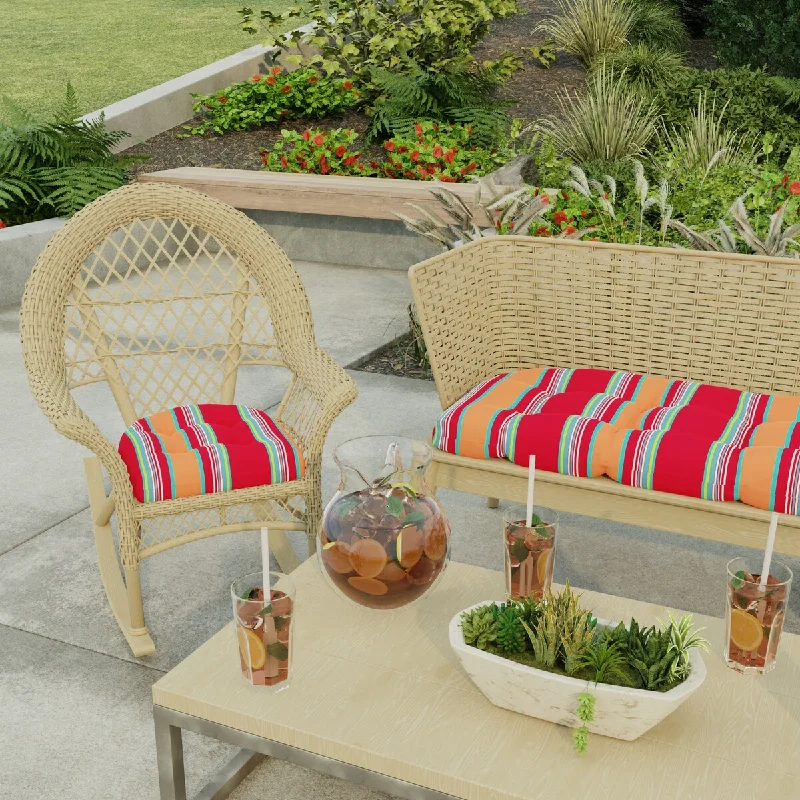Special Savings 18" x 18" Red Stripe Contoured Outdoor Wicker Seat Cushion - Set of 2 - 18'' L x 18'' W x 4'' H Special Savings 18" x 18" Red Stripe Contoured Outdoor Wicker Seat Cushion - Set of 2 - 18'' L x 18'' W x 4'' H