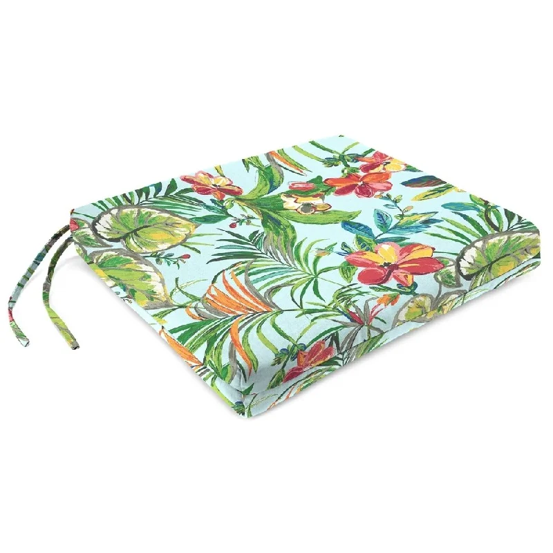 Flash Deals 19" x 17" Blue Leaves Outdoor Seat Cushion with Ties - 19" W x 17" L x 2" H