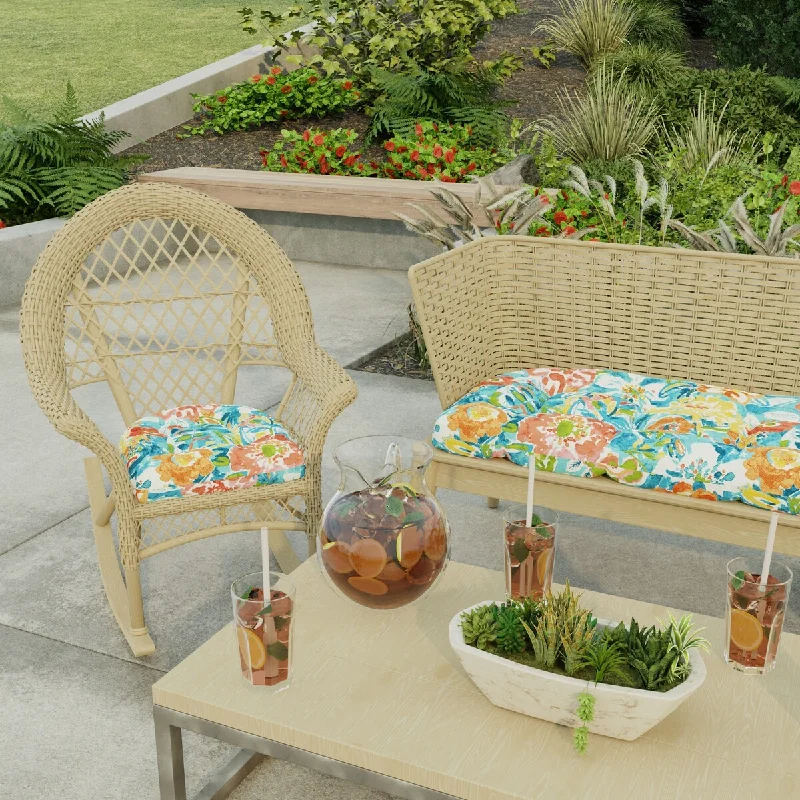 While Supplies Last 19" x 19" Multicolor Floral Outdoor Wicker Seat Cushion - Set of 2 - 19'' L x 19'' W x 4'' H While Supplies Last 19" x 19" Multicolor Floral Outdoor Wicker Seat Cushion - Set of 2 - 19'' L x 19'' W x 4'' H