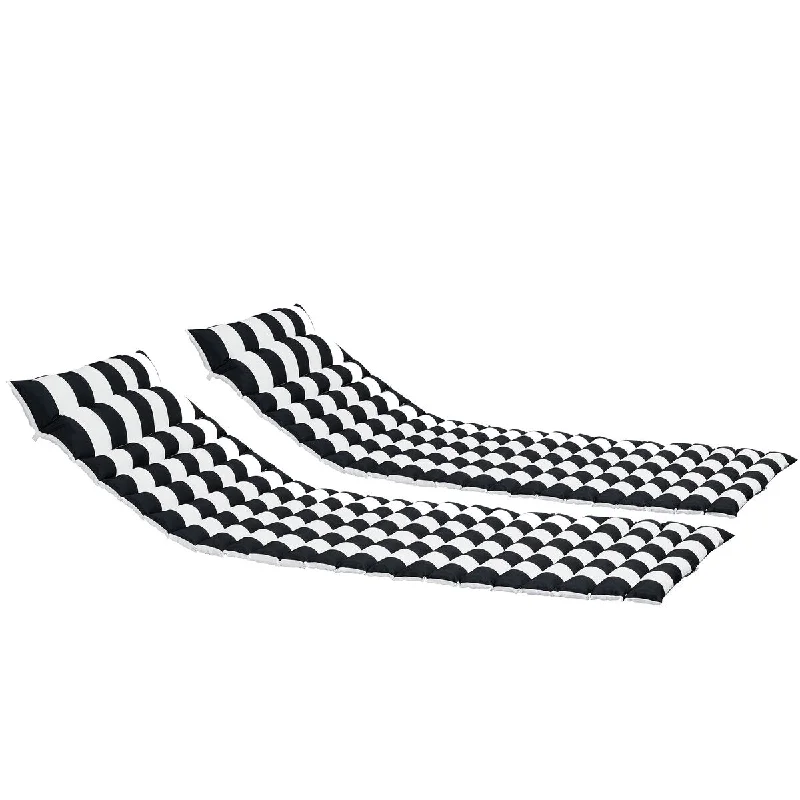Crazy Deals 2PCS Set Outdoor Lounge Chair Cushion Replacement Patio Funiture Seat Cushion Chaise Lounge Cushion-BLACK-WHITE