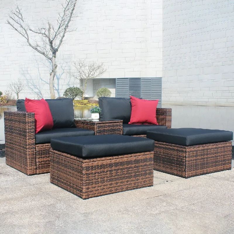 Unbeatable Prices 5pcs Outdoor Patio Garden Brown Wicker Sectional Conversation Sofa Set with Cushions,Pillows and Furniture Protection Cover Unbeatable Prices 5pcs Outdoor Patio Garden Brown Wicker Sectional Conversation Sofa Set with Cushions,Pillows and Furniture Protection Cover
