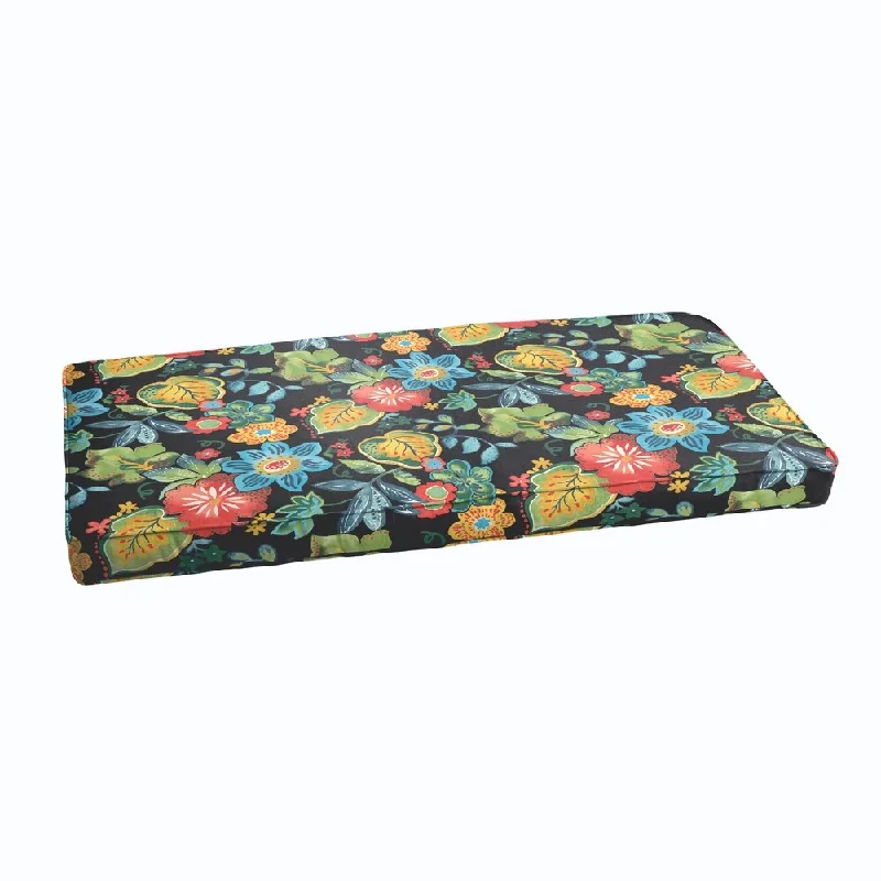Deal Dash Black Tropical Indoor/ Outdoor Corded Bench Cushion