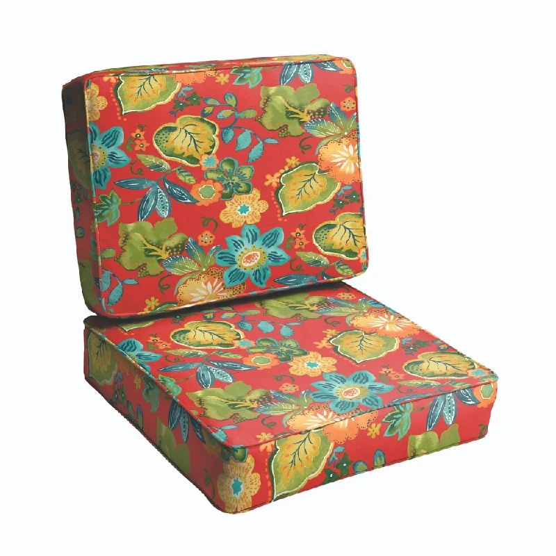 Hurry In Blaze Red Floral 23.5-inch Indoor/ Outdoor Corded Chair Cushion Set