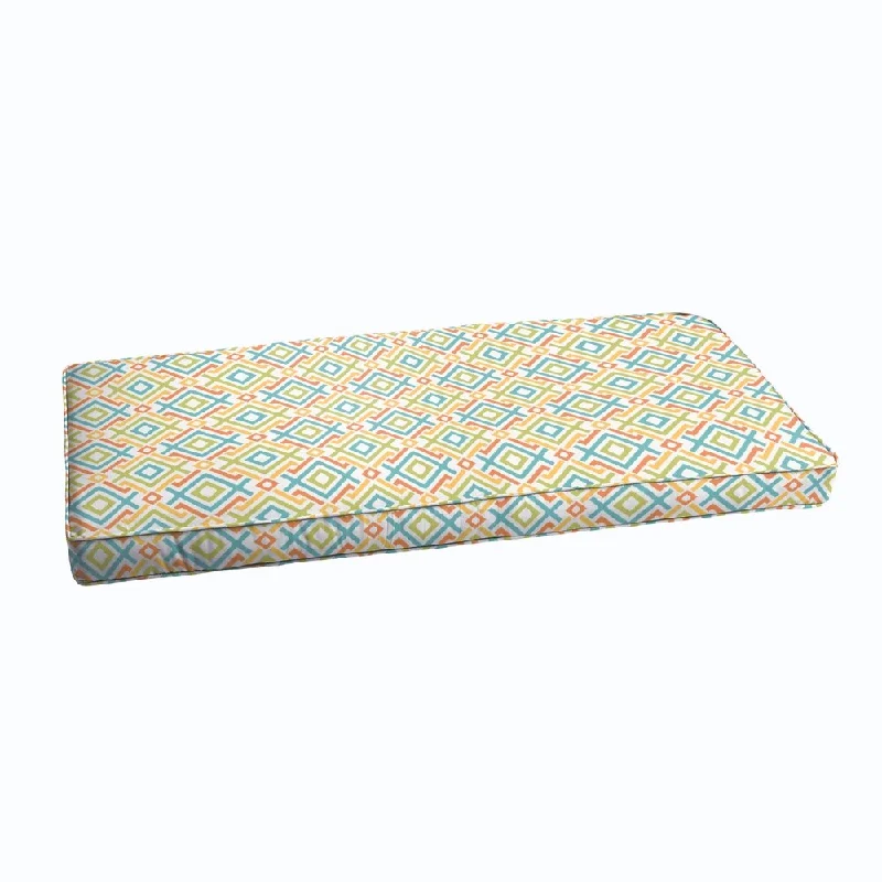 Buy Now Blue Green Geometric Indoor/ Outdoor Corded Bench Cushion