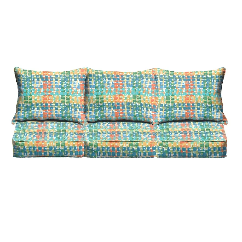 Best Seller Blue Green Squares Indoor/ Outdoor Corded Sofa Cushion Set