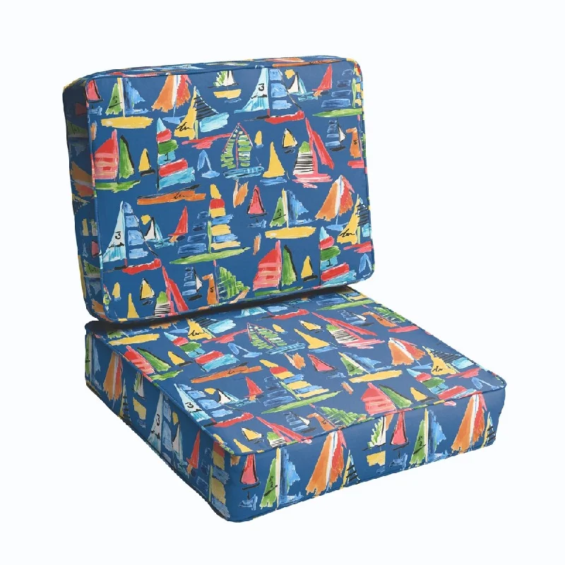 Deep Discounts Blue Sailboats 2-piece Indoor/Outdoor Cushion Set