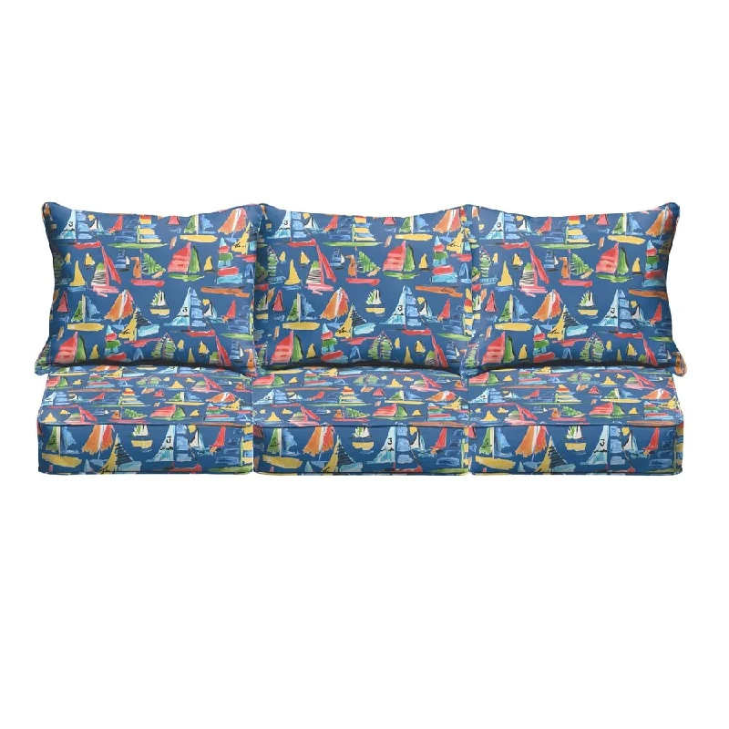 Extra Savings Blue Sailboats Indoor/ Outdoor Corded Sofa Cushion Set