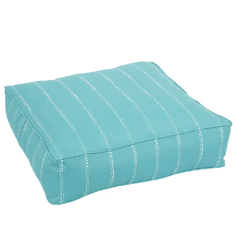 Can't Miss Caldwell Aqua Dotted Stripes Indoor/ Outdoor 26 Inch Corded Floor Pouf