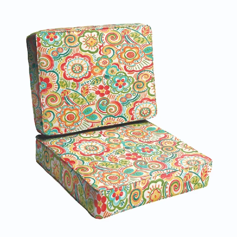 Year-End Clearance Coral and Orange Rio Floral 2-piece Indoor/ Outdoor Cushion Set