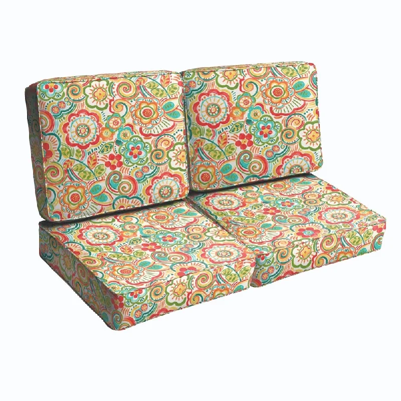 Savings Spectacular Coral and Orange Rio Floral Indoor/ Outdoor Corded Loveseat Cushion Set
