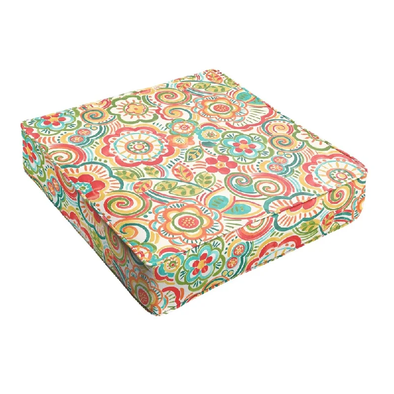 Super Sale Coral and Orange Rio Floral Indoor/ Outdoor Corded Square Cushion