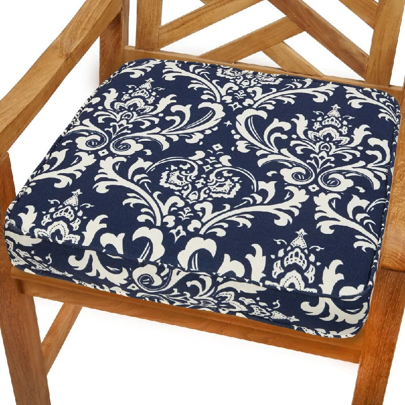 Daily Deals Deep Blue Damask 19-inch Indoor/ Outdoor Corded Chair Cushion