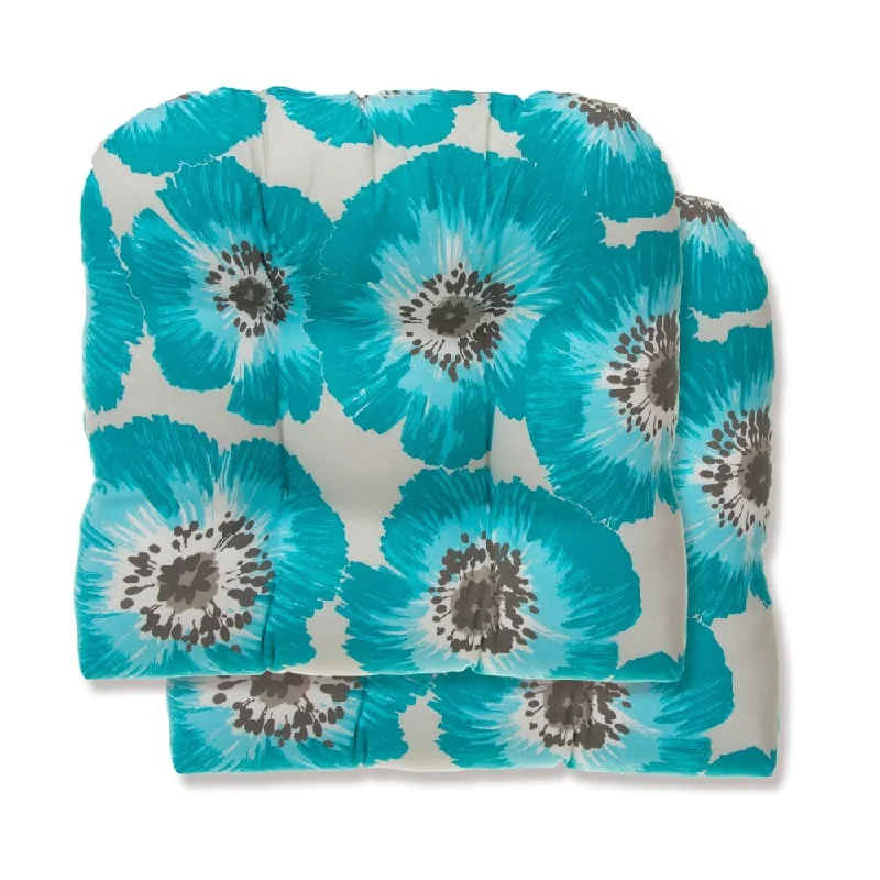Lowest Price Glasgow Blue Floral Reversible Tufted Wicker Chair Cushion (Set of 2) by Havenside Home