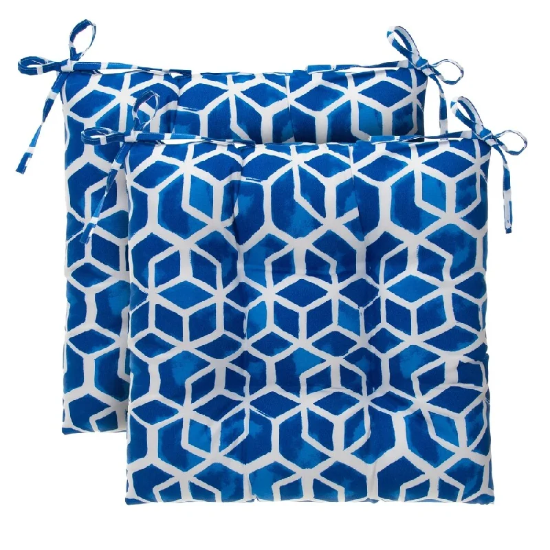 Great Bargains Glasgow Blue Geometric Reversible Tufted Square Chair Cushion (Set of 2) by Havenside Home Great Bargains Glasgow Blue Geometric Reversible Tufted Square Chair Cushion (Set of 2) by Havenside Home