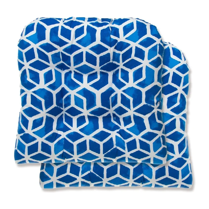 Super Sale Glasgow Blue Geometric Reversible Tufted Wicker Chair Cushion (Set of 2) by Havenside Home Super Sale Glasgow Blue Geometric Reversible Tufted Wicker Chair Cushion (Set of 2) by Havenside Home