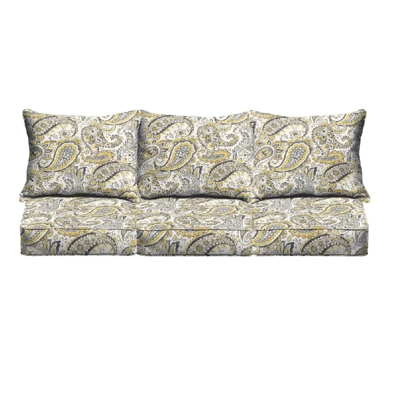 Limited Time Offer Grey Gold Paisley Indoor/ Outdoor Corded Sofa Cushion Set