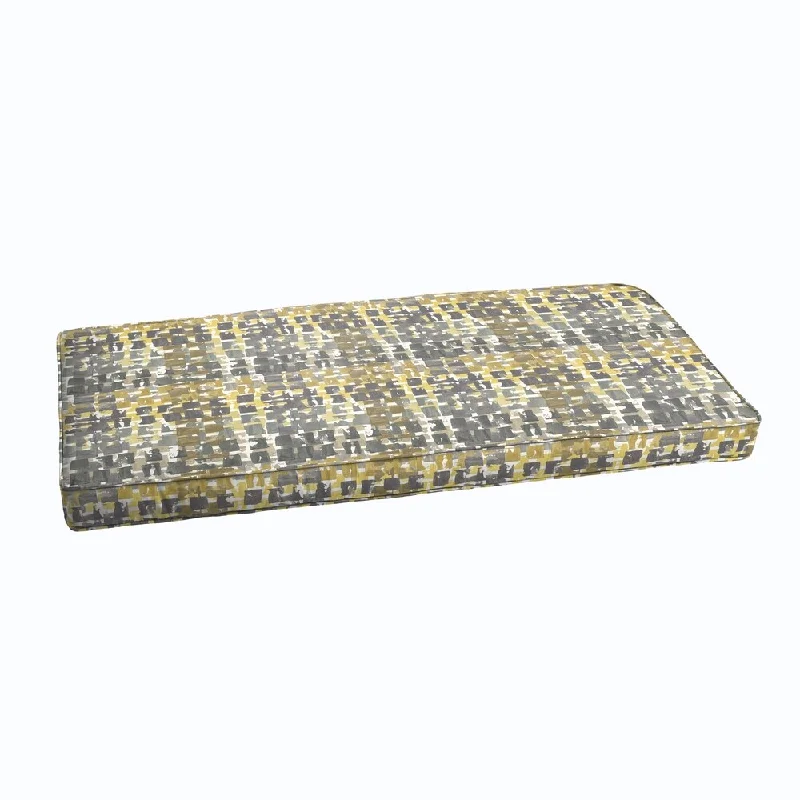 Huge Savings Grey Gold Squares Indoor/ Outdoor Corded Bench Cushion
