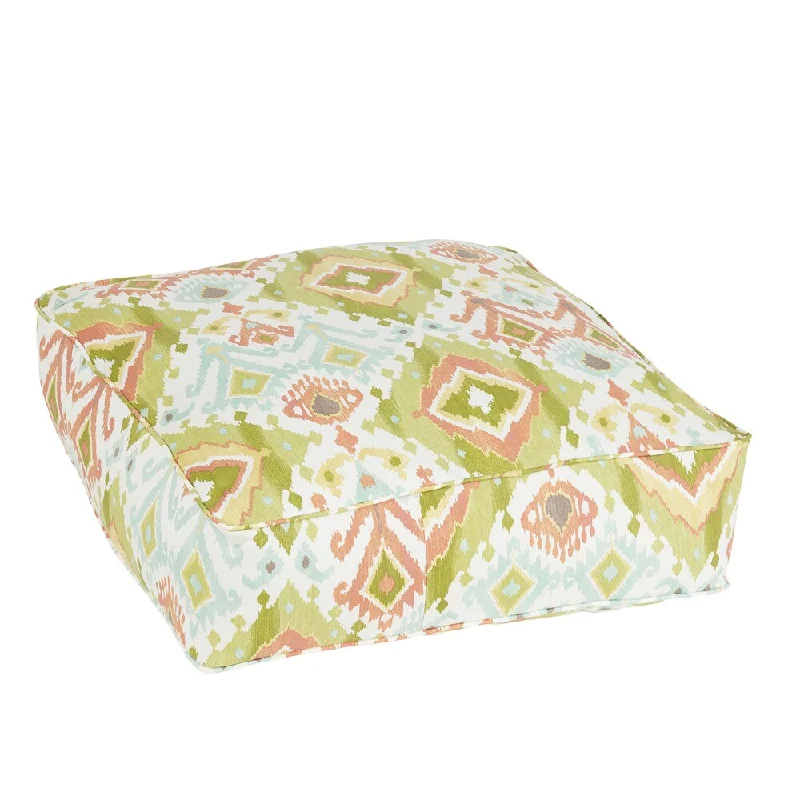 Final Clearance Locke III Green Ikat Indoor/ Outdoor 26 Inch Corded Floor Pouf