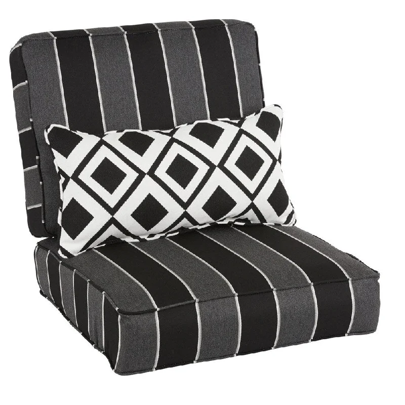 Exclusive Preview Oakley Sunbrella Striped Indoor/ Outdoor Corded Chair Cushion Set and Lumbar Pillow Exclusive Preview Oakley Sunbrella Striped Indoor/ Outdoor Corded Chair Cushion Set and Lumbar Pillow