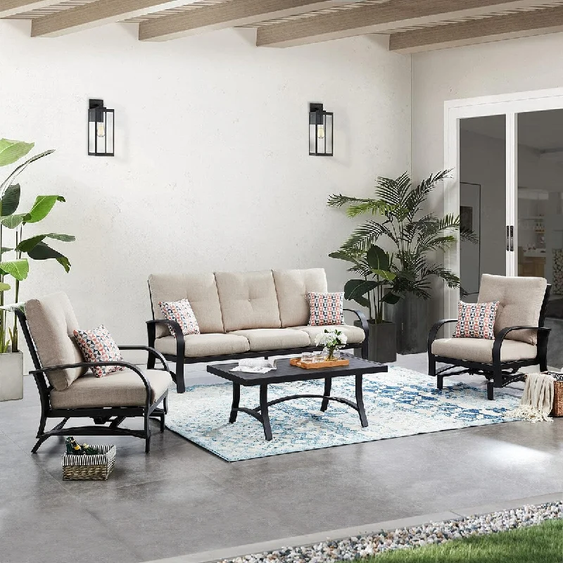 Super Bargain Patio Furniture with 2 Rocking Chairs 3 Seater Sofa Coffee Table