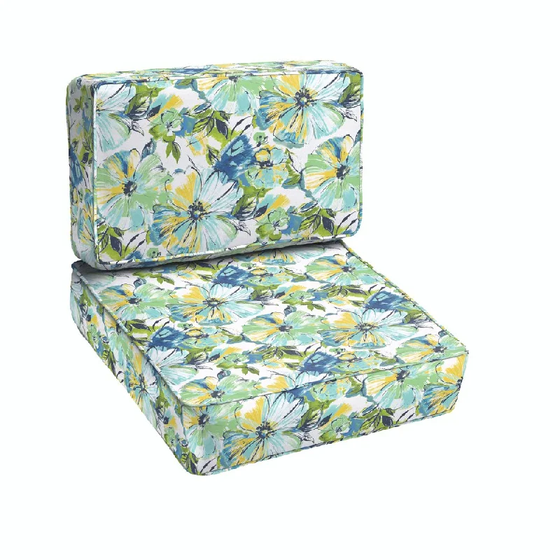 Seasonal Sale Perryn Green/ Blue Floral Indoor/ Outdoor Corded Chair Cushion Set