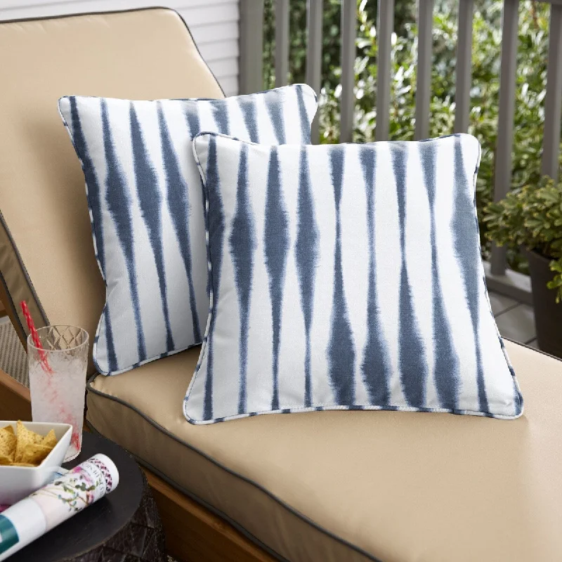 Special Savings Sorra Home Blue and White Ikat Stripe Indoor/Outdoor Corded Square Pillows (Set of 2) Special Savings Sorra Home Blue and White Ikat Stripe Indoor/Outdoor Corded Square Pillows (Set of 2)