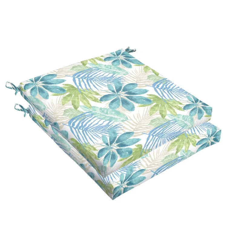 Today’s Deal Sorra Home Indoor/ Outdoor Blue/ Green Tropical Chair Cushion, Set of 2
