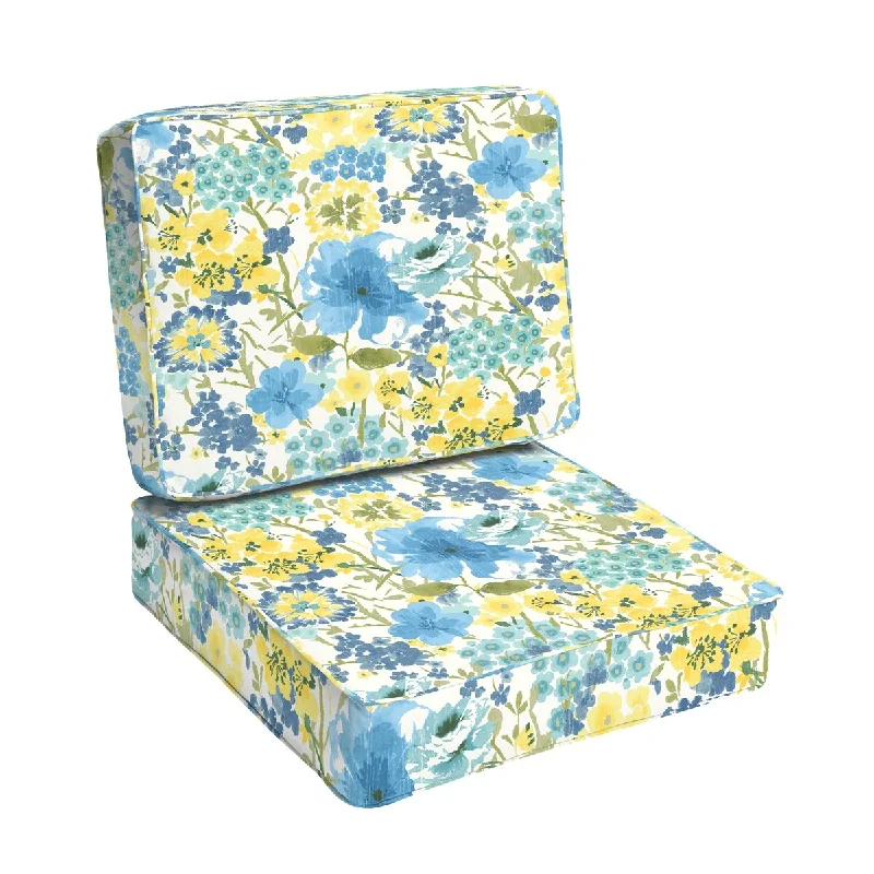 Savings Alert Sorra Home Indoor/ Outdoor Blue/ Yellow Floral Chair Cushion Set - 22 in w x 22 in d Savings Alert Sorra Home Indoor/ Outdoor Blue/ Yellow Floral Chair Cushion Set - 22 in w x 22 in d