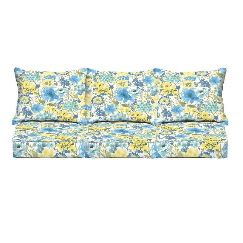 Online Exclusive Sorra Home Indoor/ Outdoor Blue/ Yellow Floral Deep Seating 6-pc Cushion Set - 69 in w x 25 in d Online Exclusive Sorra Home Indoor/ Outdoor Blue/ Yellow Floral Deep Seating 6-pc Cushion Set - 69 in w x 25 in d
