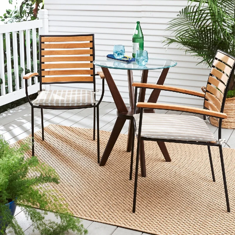 Final Markdown Sunbrella Tan White Stripe Indoor/Outdoor Chair Pad Set, Corded