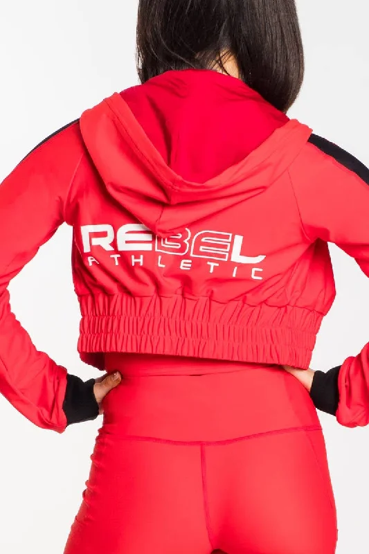 Bonus Savings Cropped Hoodie in Red and Black
