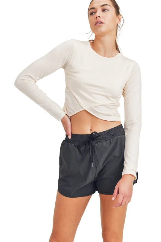 Shop and Save Mono B Cross Over Cropped Long Sleeve Top KT-A0330