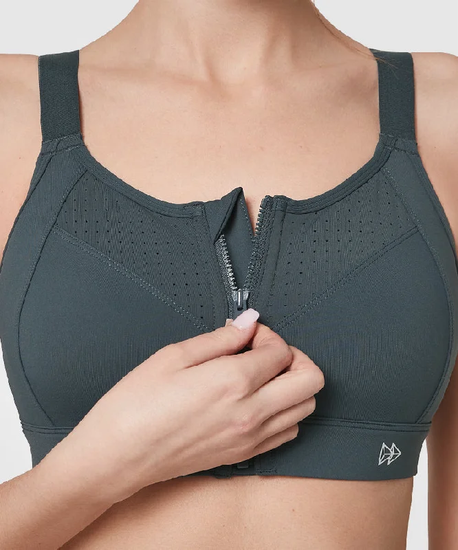 Stock Clearance Power Zip Adjustable Straps Padded Running Bra | Women's High Support Sports Bra (Plus Size)