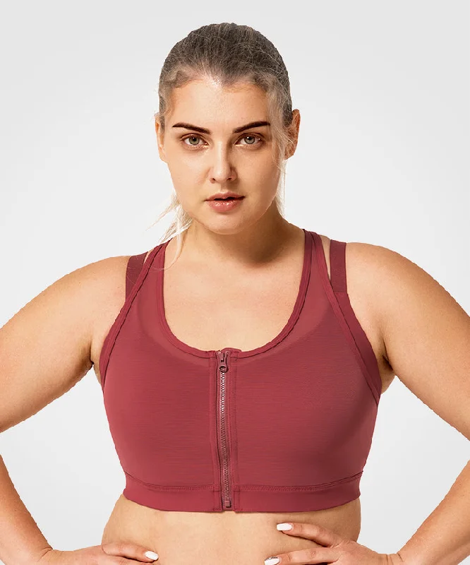 Limited Time Offer Power Zip Front Mesh Padded Running Bra | Women's High Support Sports Bra (Plus Size)