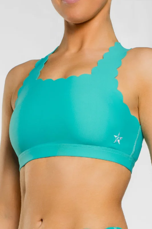 Bargain Prices Scalloped Racerback Sports Bra in Aqua