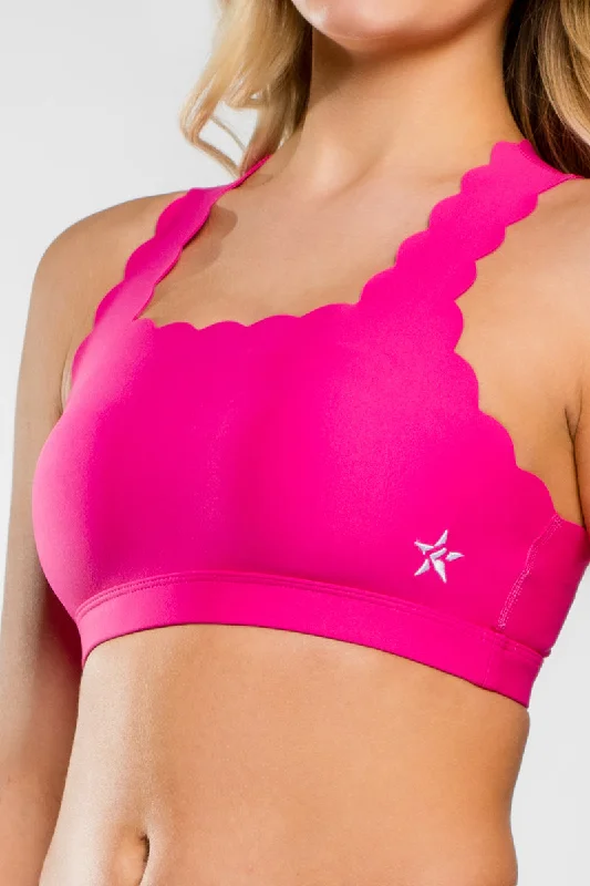 Exclusive Deal Scalloped Racerback Sports Bra in Hyper Pink