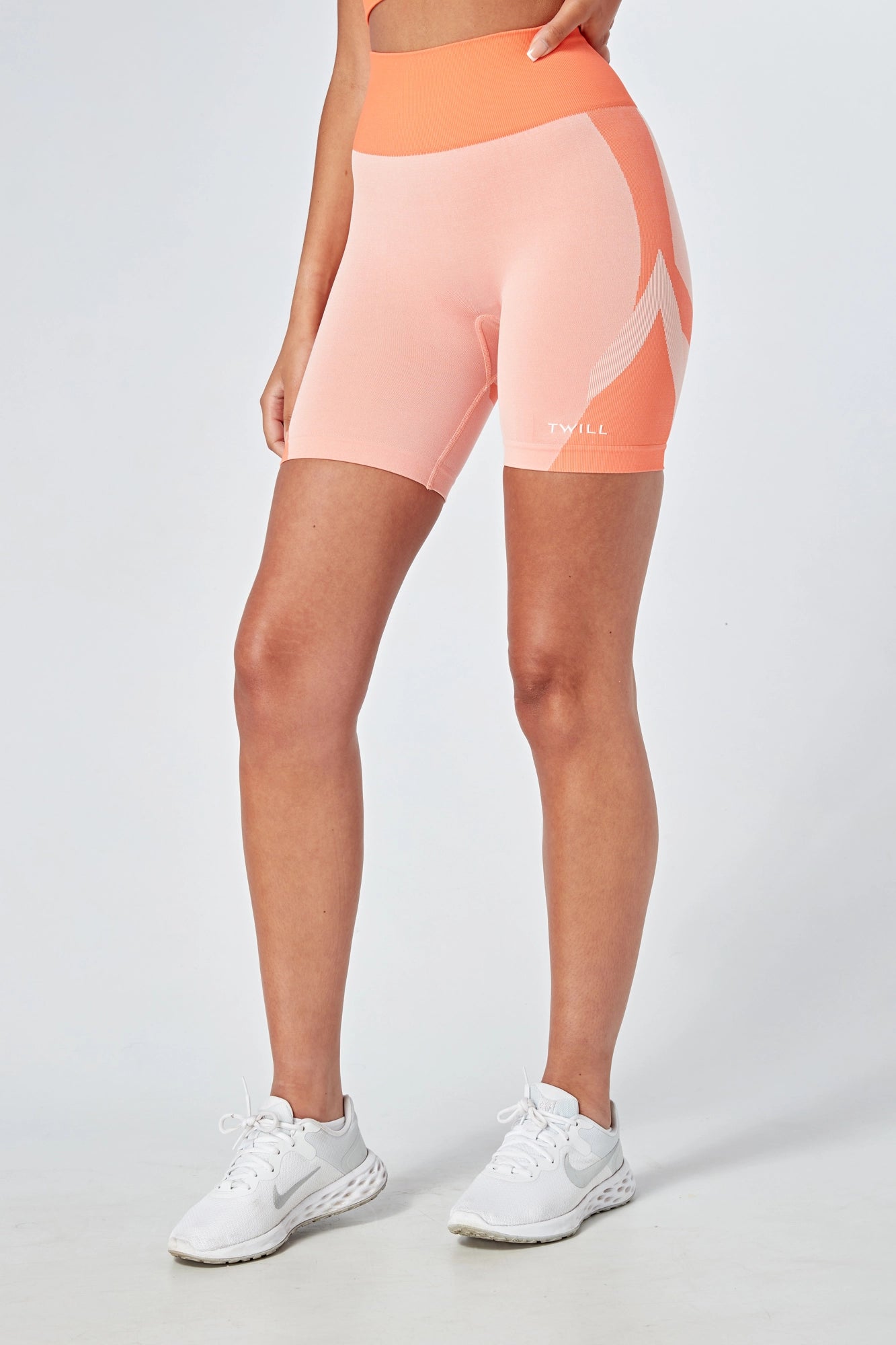 Twill Active Recycled Colour Block Body Fit Cycling Shorts - Coral