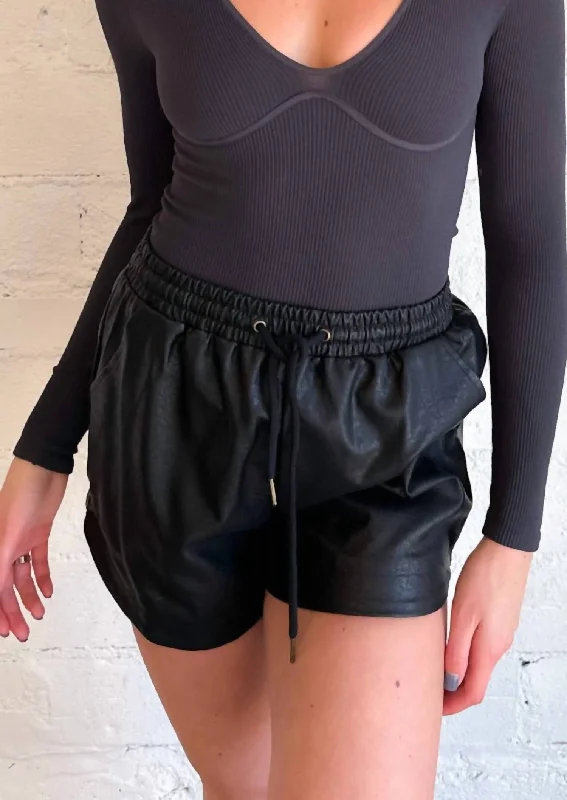 Seasons Change Faux Leather Shorts In Black