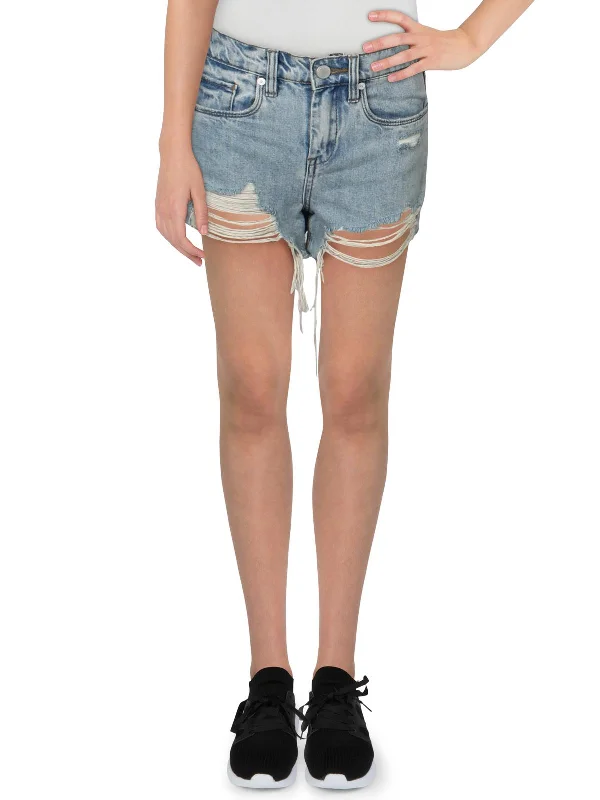 Can't Be Beat The Barrow Womens High Rise Distressed Denim Shorts
