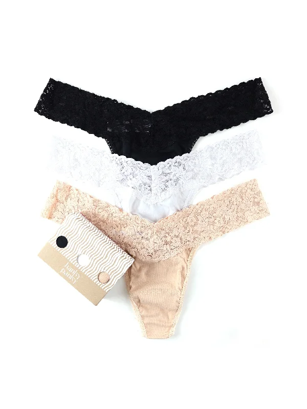 Instant Savings Hanky Panky 3-Pack Supima® Cotton Low Rise Thongs with Lace