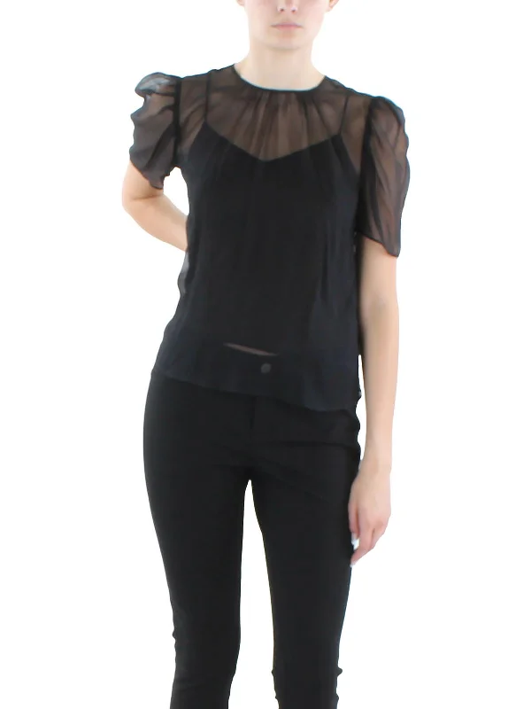 Overstock Abella Womens Silk Short Sleeve Blouse