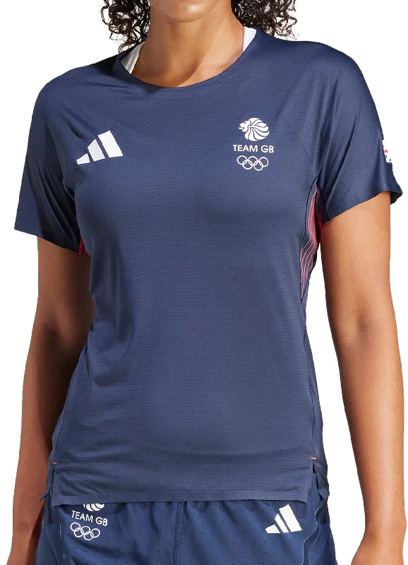 Low Prices adidas Adizero Team GB Short Sleeve Womens Running Top - Blue