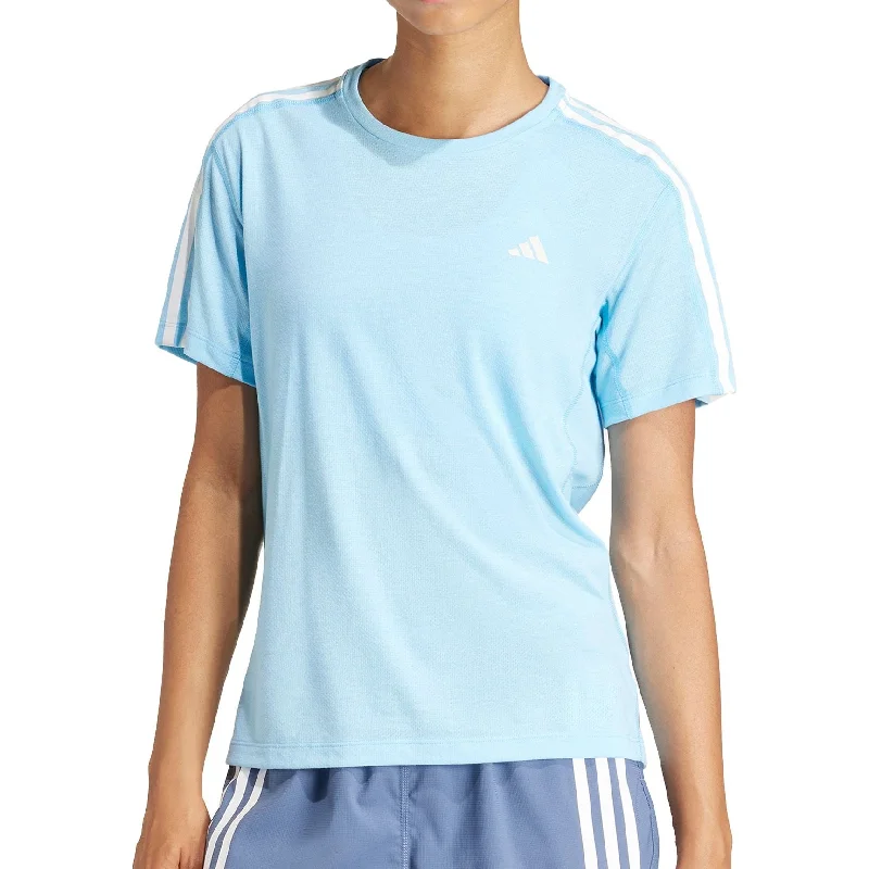 Price Break adidas Own The Run 3 Stripes Short Sleeve Womens Running Top - Blue