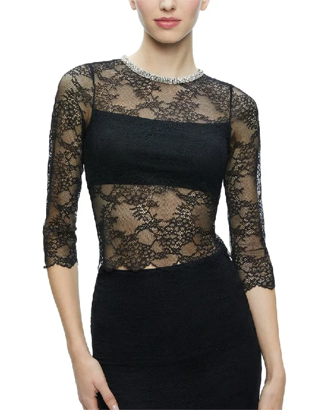 Limited Time alice + olivia Vanita Embellished Neck Lace Crop Top