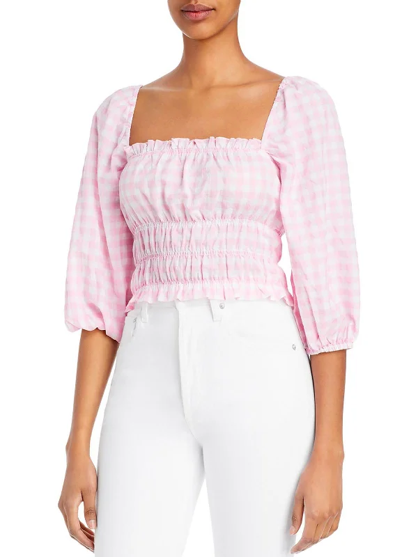 Final Clearance Boheme Womens Off The Shoulder Checkered Peasant Top